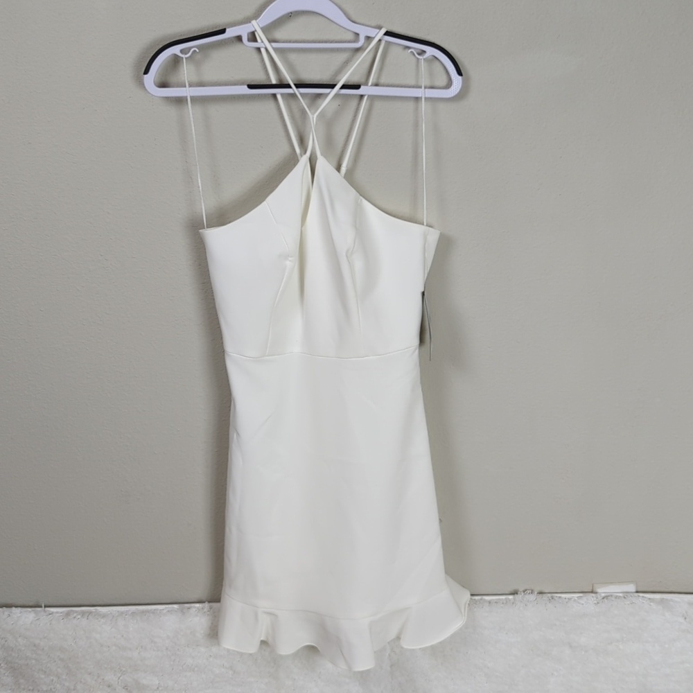 Aidan Mattox Halter A-Line Dress Womens 2 Bone White Ruffle Dress Dazzle 8 - Picture 4 of 16